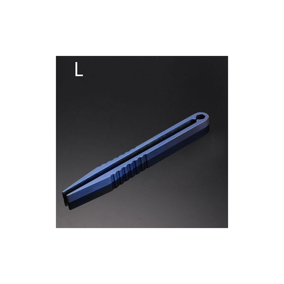 (L) EDC TC4 Titanium Alloy Mini Blue Tweezers Portable Tool 44mm/82mm