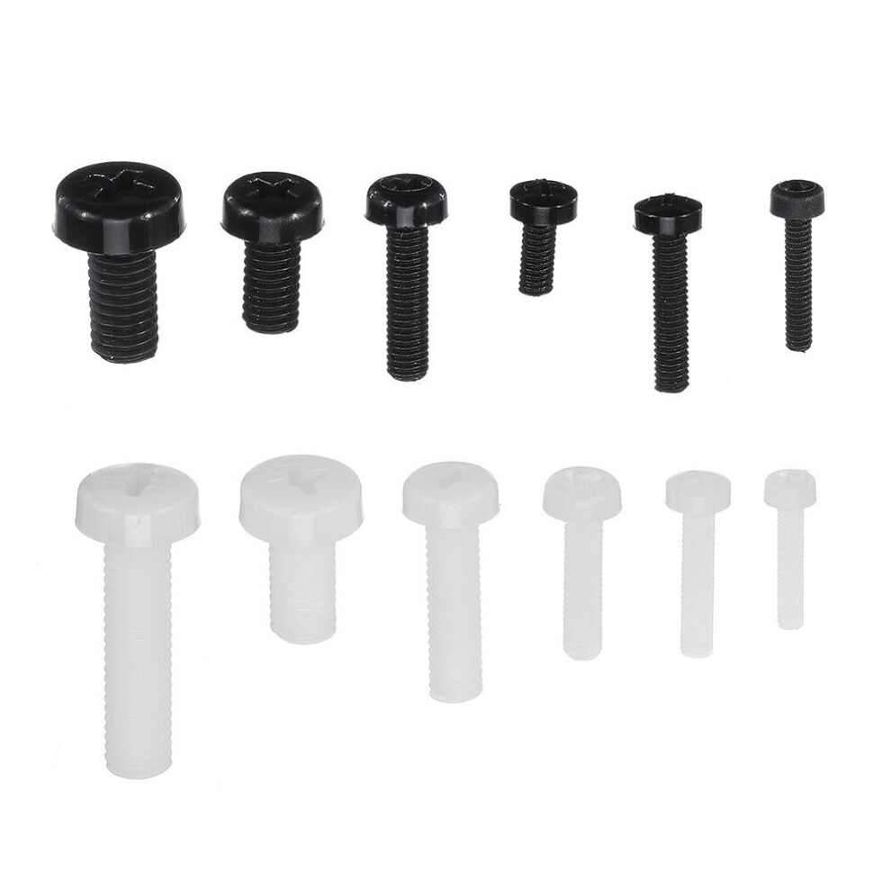 (Black) 270Pcs White/Black M2-M5 Plastic Nylon Phillips Screw Round Head Hex Nut Assortment Kits