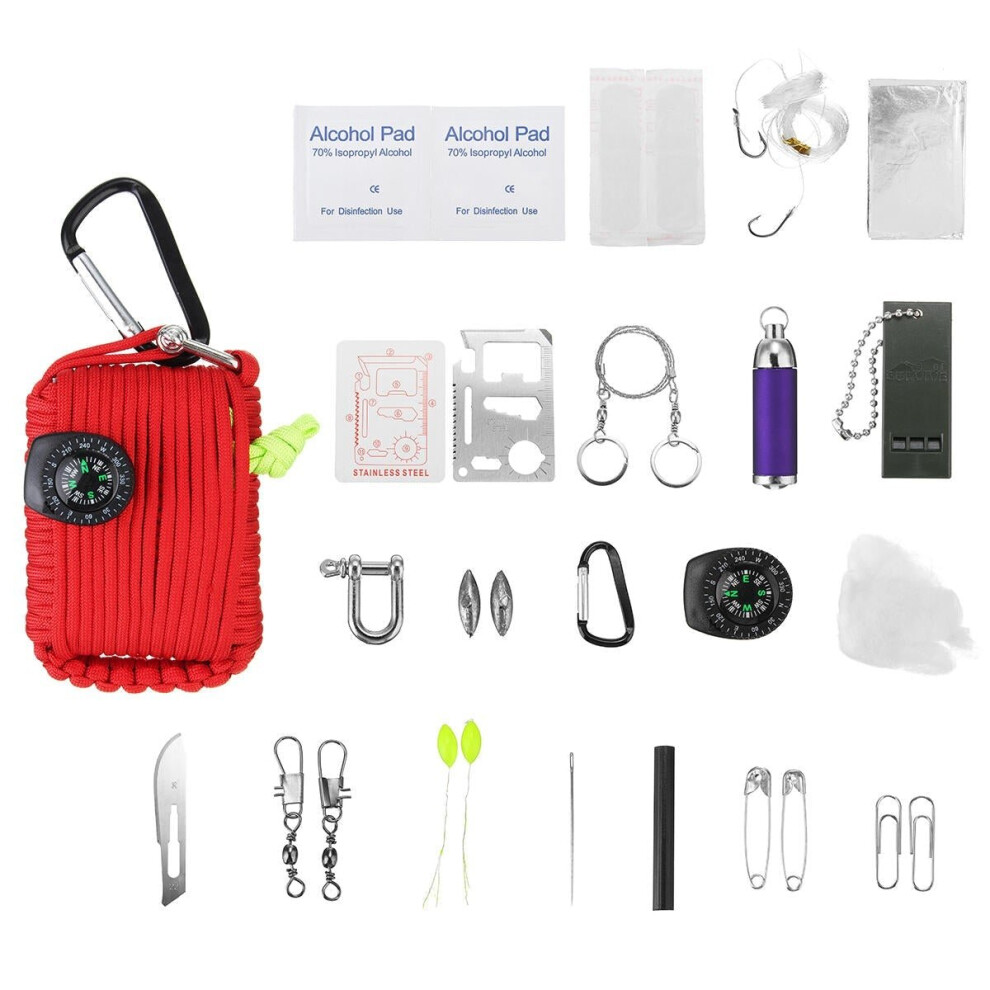 (Red) 29 In 1 Emergency Survival Kit First Aid EDC Tools Camping Rescue Gear