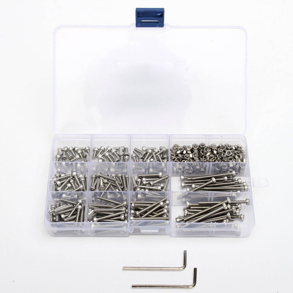 M3SS2 M3 442Pcs Stainless Steel Allen Bolt Nut Hex Socket Cap Screw Assortment Kit