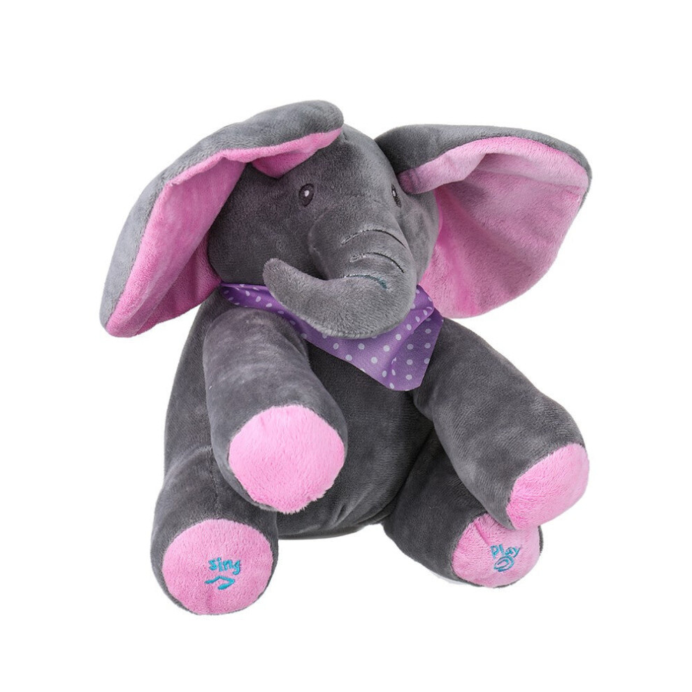 (Grey Pink) Electric Adorable Small Elephant Animated Flappy Push Doll Kids Present