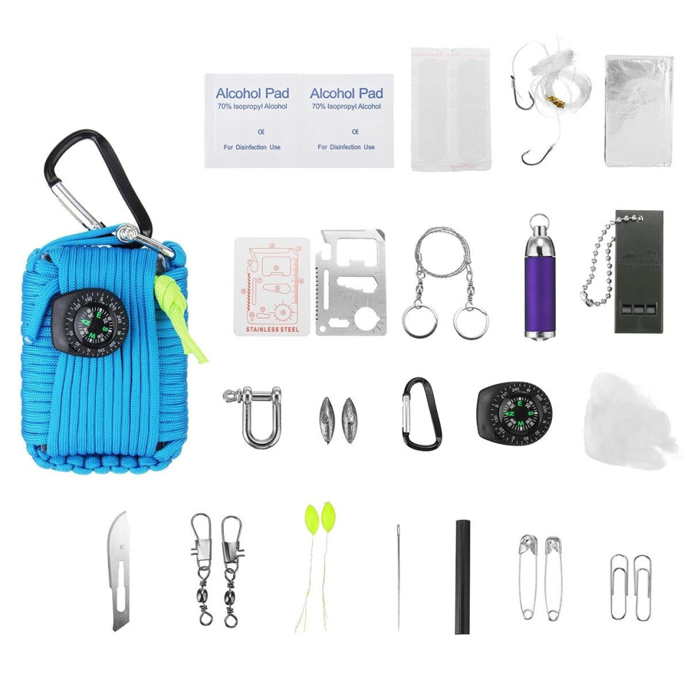 (Blue) 29 In 1 Emergency Survival Kit First Aid EDC Tools Camping Rescue Gear