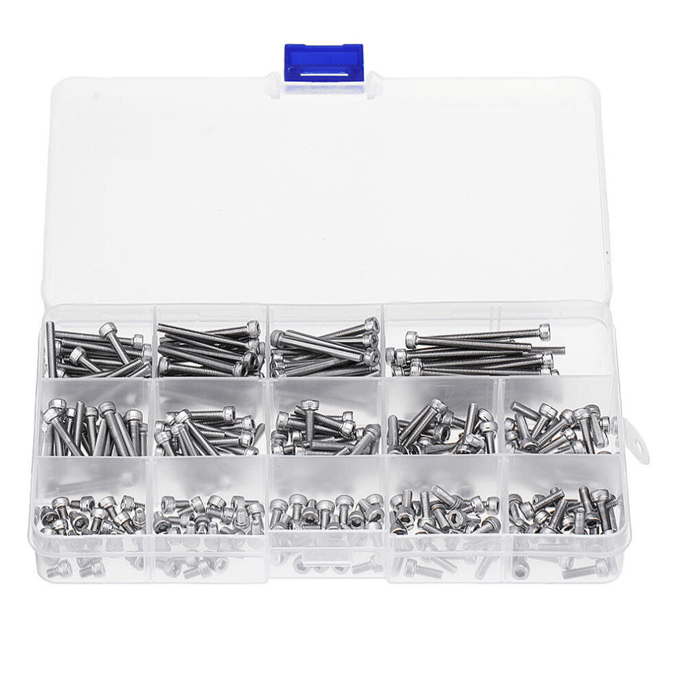 280Pcs M3 304 Stainless Steel Hex Socket Cap Head Screw Bolts Assortment Set