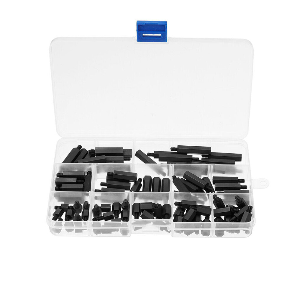 (Black) M4nh4 110Pcs M4 Nylon Hex Screw Black/White Female To Male Pcb Standoff Column Set 3654659420688