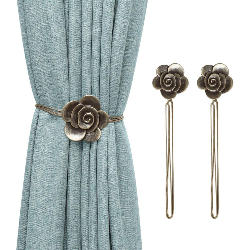 (Brown) 2pcs Camellia Magnetic Curtain Buckle 50cm Polyester Rope Straps Accessories