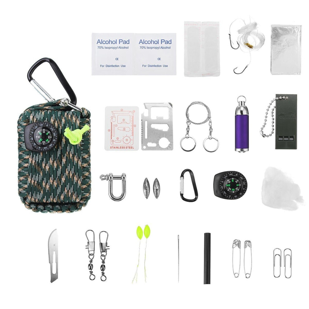 (Green) 29 In 1 Emergency Survival Kit First Aid EDC Tools Camping Rescue Gear