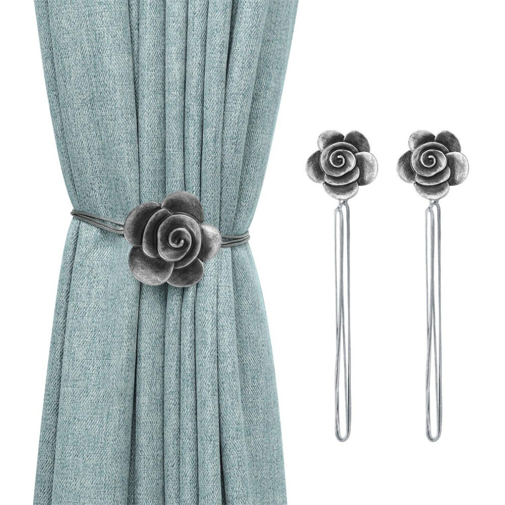 (Black) 2pcs Camellia Magnetic Curtain Buckle 50cm Polyester Rope Straps Accessories