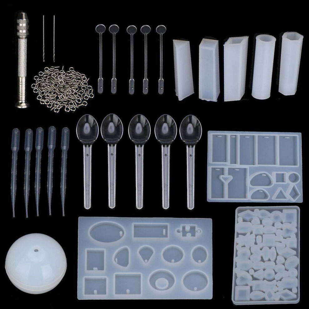 77Pcs/Set Crystal Epoxy Resin Silicone Pendant Casting Mould Kit Transparent Jewelry Making Mold Spoons Cups Sticks for DIY Crafting Decorations