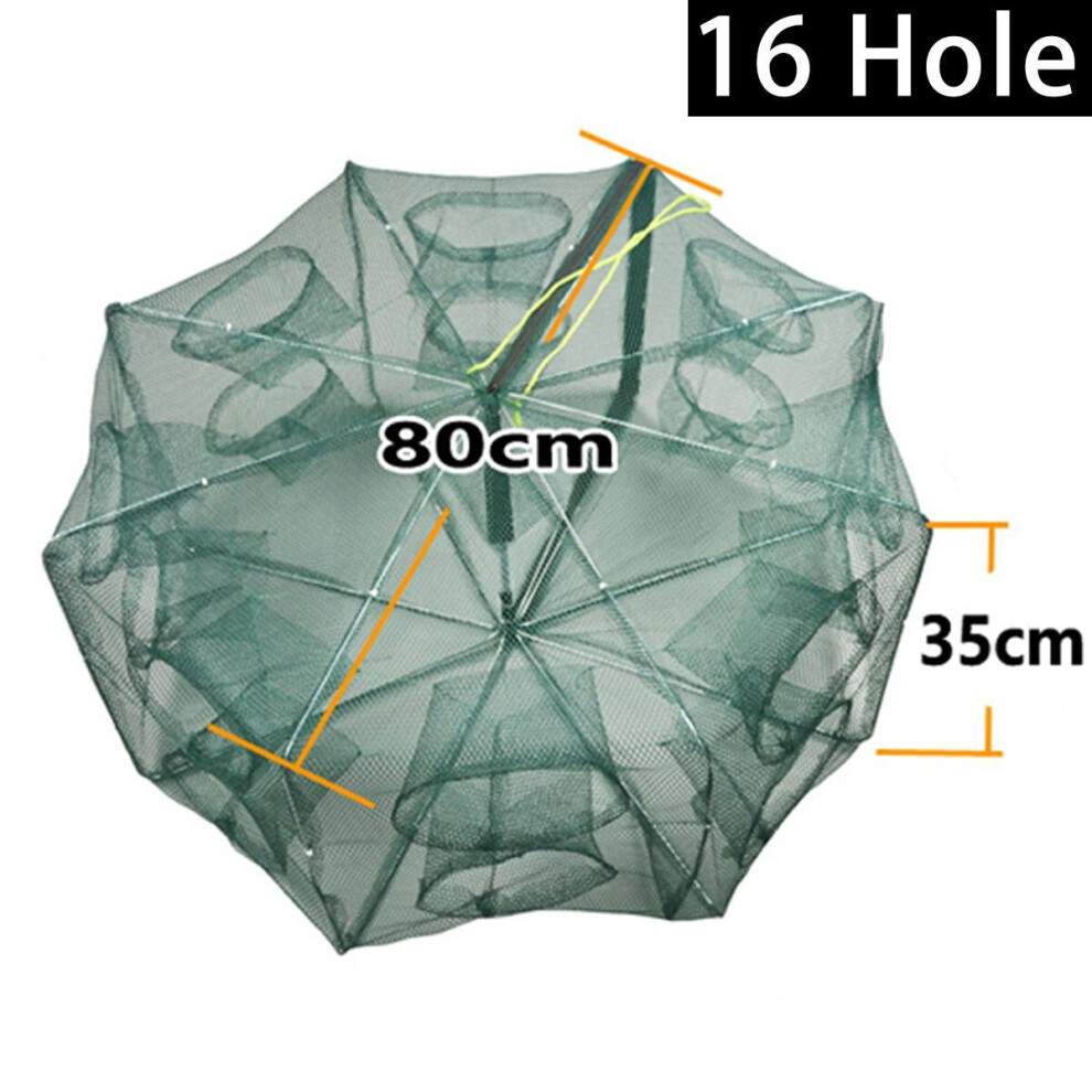 (16 Hole) 8/12/16 Holes Automatic Fishing Net Shrimp Cage Nylon Foldable Crab Fish Trap