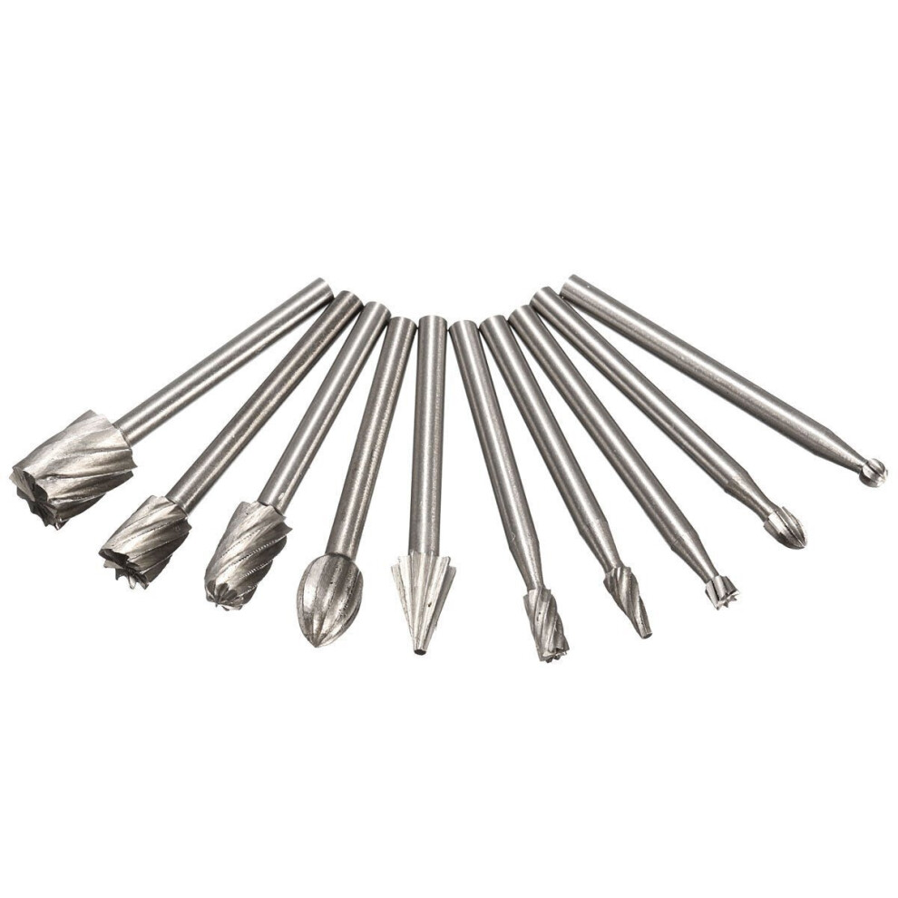 (Silver) 10pcs 1/8 Inch HSS Rotary Rasp File Rotary Rasp Burrs Wood Bits Grinding wood working Tool