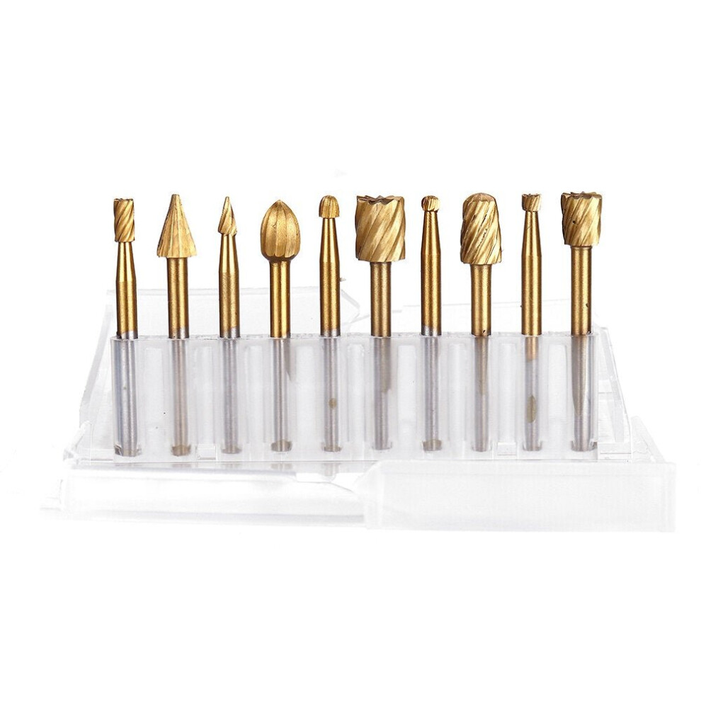 (Gold) 10pcs 1/8 Inch HSS Rotary Rasp File Rotary Rasp Burrs Wood Bits Grinding wood working Tool