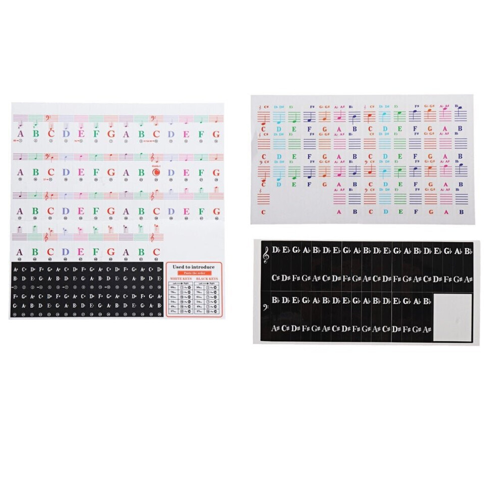 (A) 88/61 Keys Stave Hand Rolled Piano Keyboard Stickers Key Phonetic Symbols