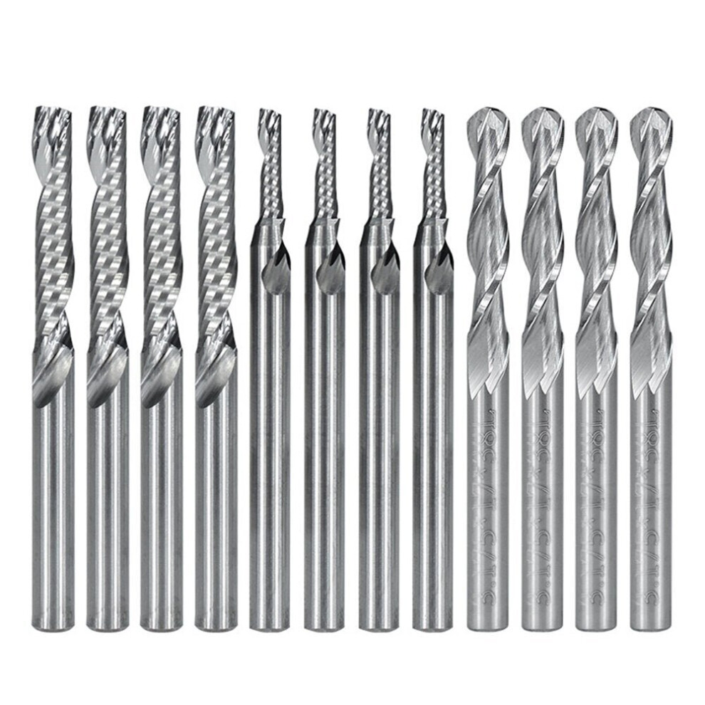 12 Pcs Carbide End Mill Cutter 1/8" Cnc Router Bits Double Flute Tools 1 Flute Single Edged Milling Cutter