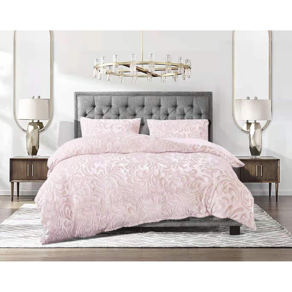 (Pink, Super King) New Teddy Fleece Duvet Cover Crushed Velvet Bedding Sets for winter in all sizes