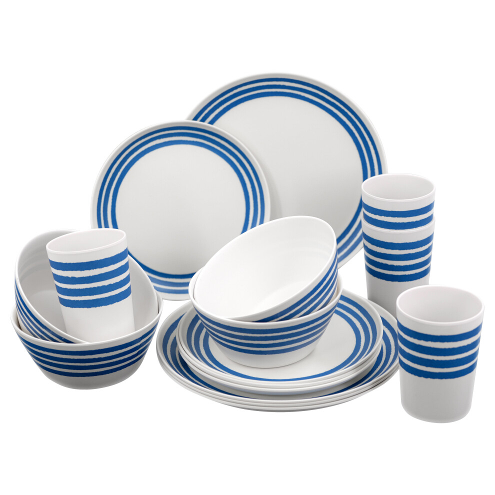 16 Piece Melamine Camping Caravan Picnic Outdoor Dining Dinner Plate Set