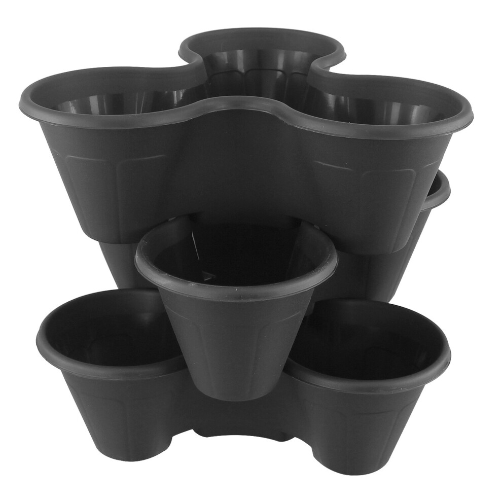 (Black, 3) Outdoor Strawberry Planters Stackable Garden Vertical Plant Pot Flower Herbs Box