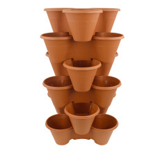 (Terracotta, 6) Outdoor Strawberry Planters Stackable Garden Vertical Plant Pot Flower Herbs Box