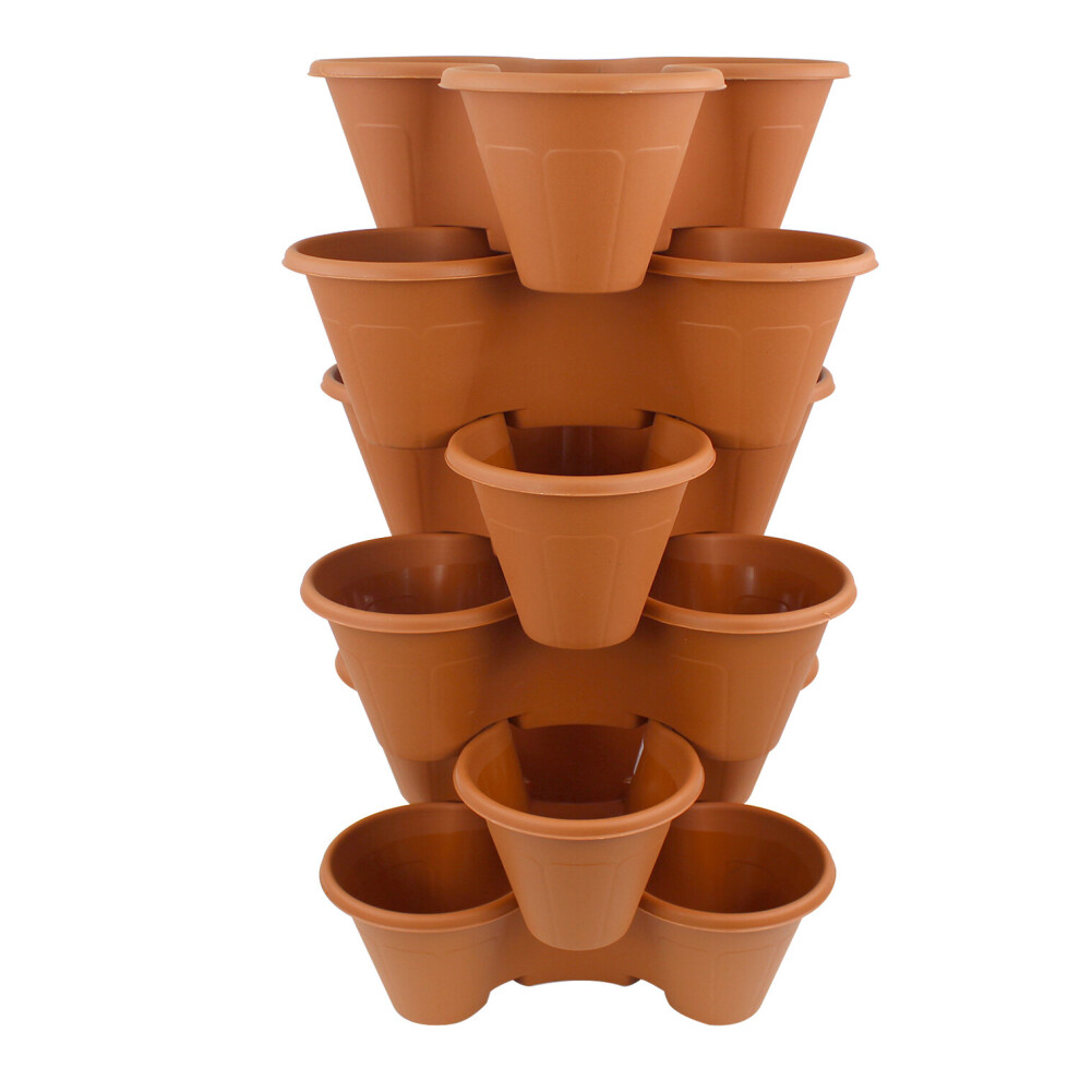 (Terracotta, 6) Outdoor Strawberry Planters Stackable Garden Vertical Plant Pot Flower Herbs Box