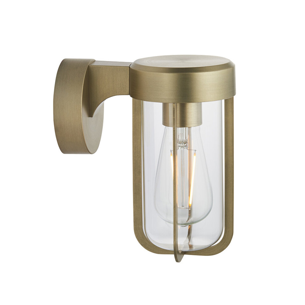 Loops Brushed Gold Outdoor Wall Light With Clear Glass Shade - Ip44 Rated - Led Bulb