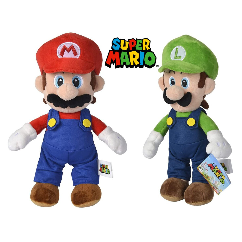 Simba Toys Official Super Mario Bros Soft Toy, Mario AND Luigi 30cm Set