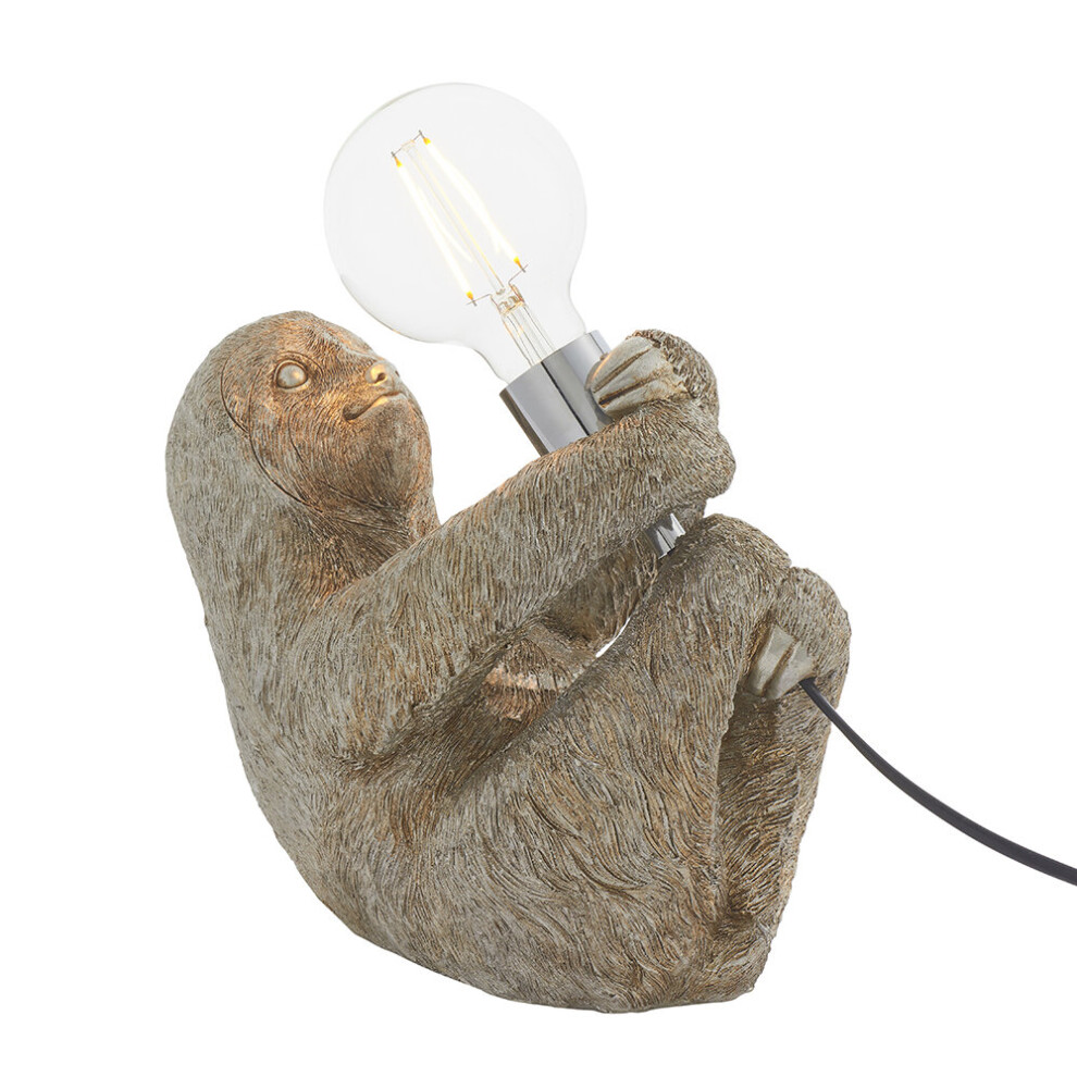 Loops Vintage Silver Sloth Table Light - Resin Figure - Chrome Plated Lamp Holder