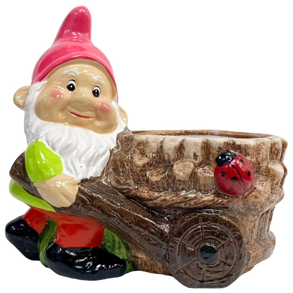 20cm Novelty Pink Hat Gnome Planter, Clay Garden Flower Pot Planter-image-OPC-P999H9C-NEW