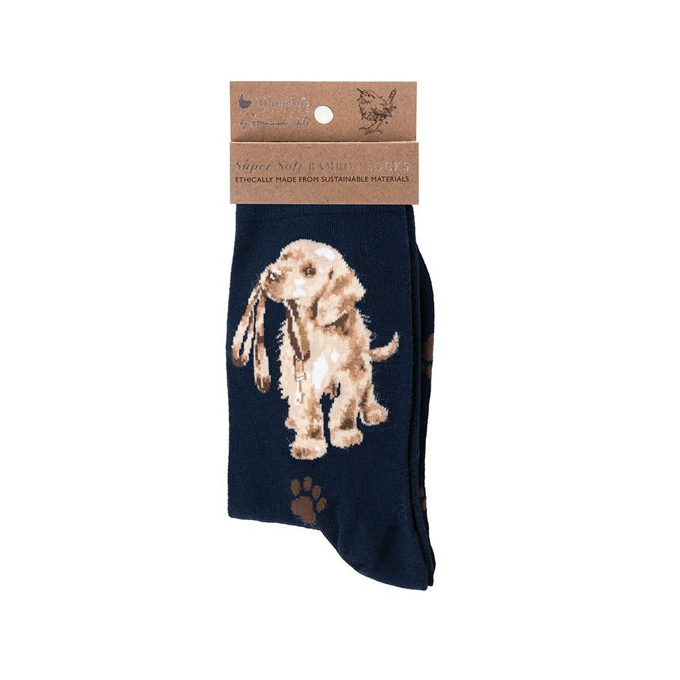 Wrendale Hopeful Dog Navy Bamboo Socks Blue