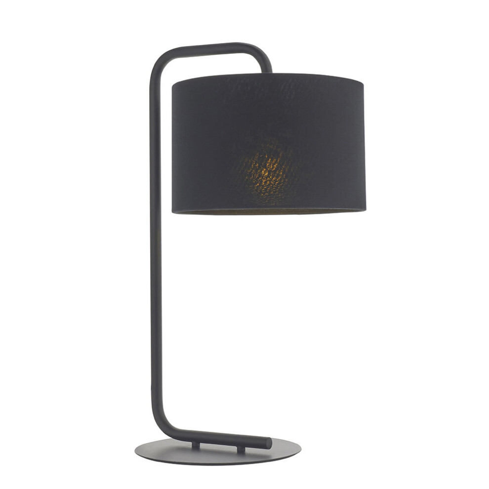 Loops Satin Black Table Lamp Light - 23Cm Fabric Cylinder Shade - Bedroom Desk Light