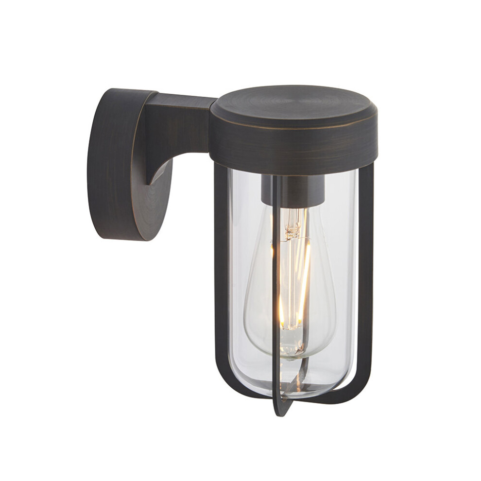 Loops Brushed Bronze Outdoor Wall Light With Clear Glass Shade - Ip44 Rated - Led Bulb