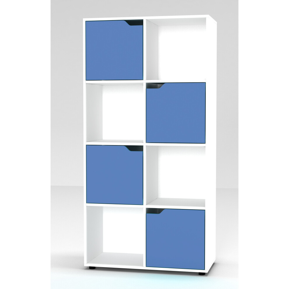 (White) 8 Cube Bookcase 4 Blue Door Display Shelf Storage Cupboard Living Room Shelving