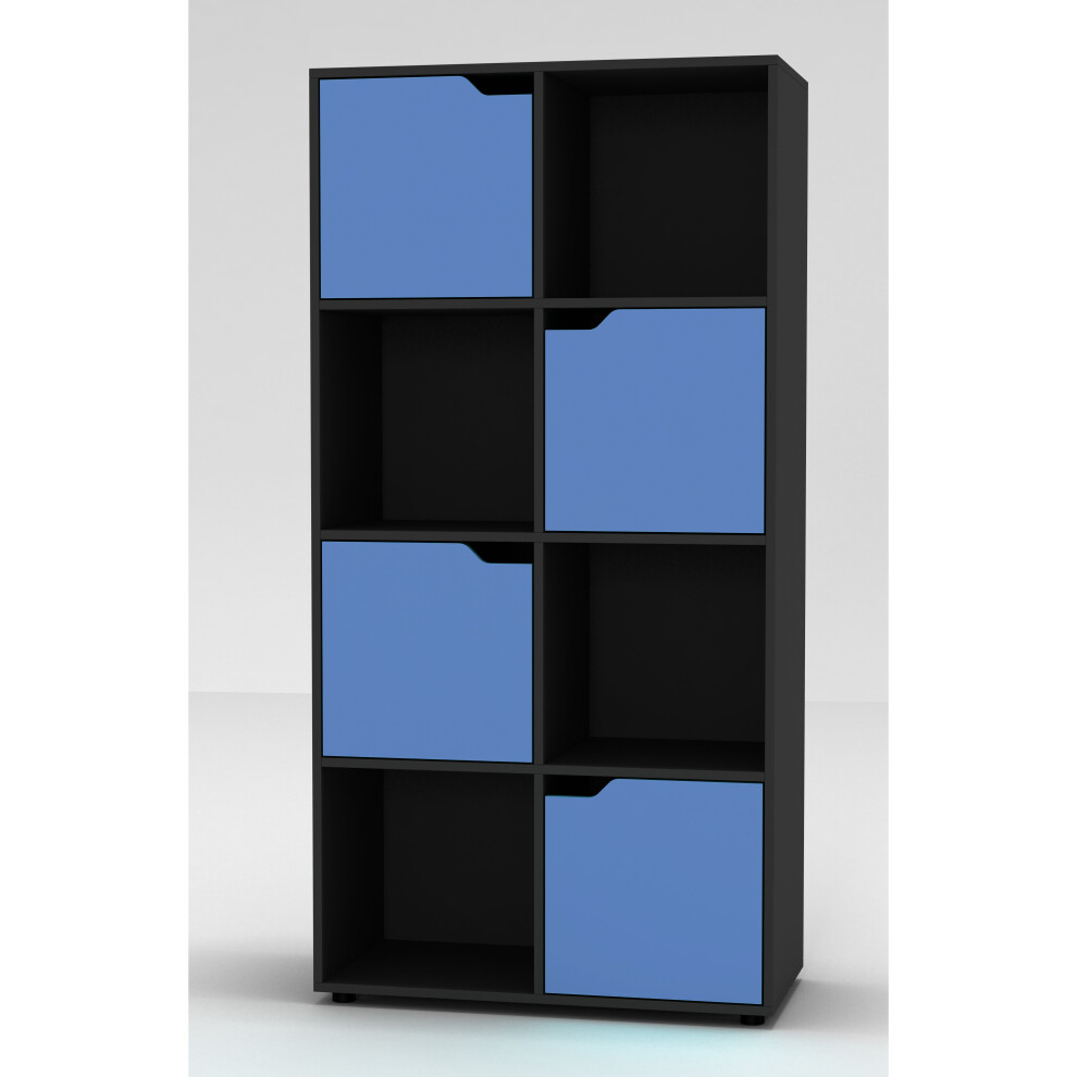 (Black) 8 Cube Bookcase 4 Blue Door Display Shelf Storage Cupboard Living Room Shelving