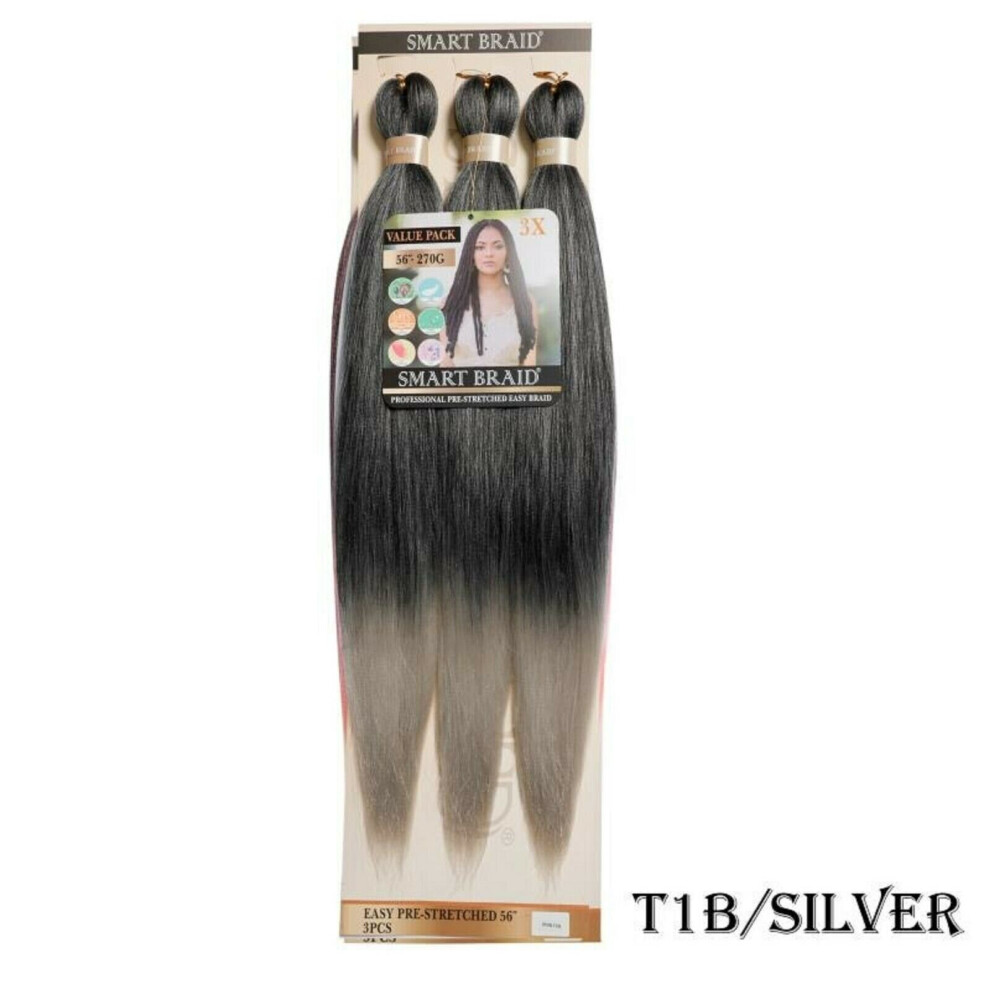 (#T1BSILVER) SMART BRAID 3 IN A PACK 28" Pre-Stretched-Plucked-Pulled Braids