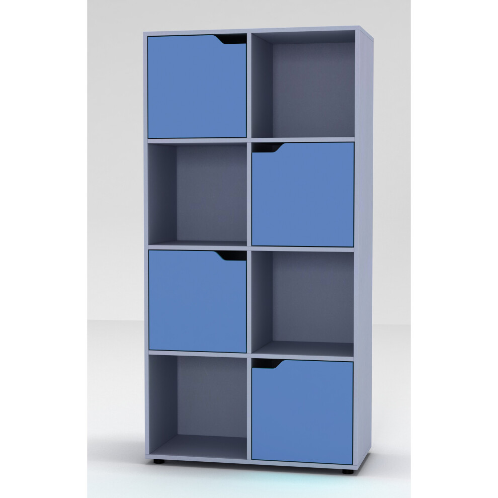 (Grey) 8 Cube Bookcase 4 Blue Door Display Shelf Storage Cupboard Living Room Shelving