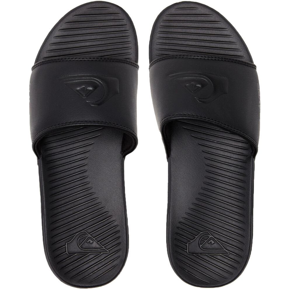 (11 UK, All Black) Quiksilver Mens Bright Coast Summer Beach Pool Sandals Thongs Sliders Slides