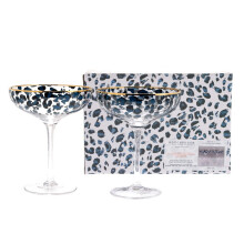 Hotchpotch Blue Leopard Printed Gold Details Set of 2 Martini Cocktail Glasses