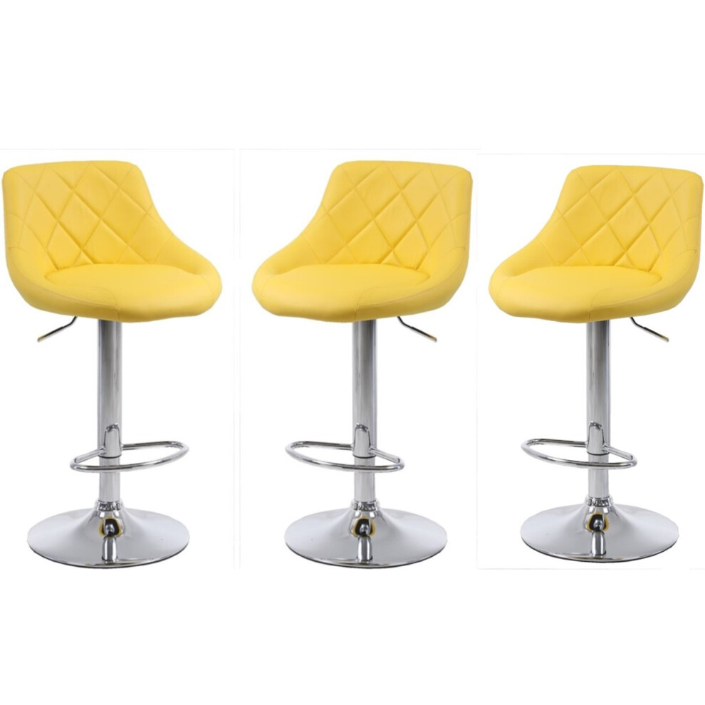 Set of 3 Yellow Milan Bar Stools, swivel height adjustable bar stools