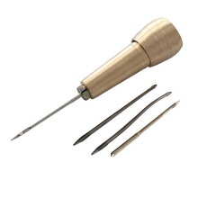 Copper Handle 4 Needles Sewing Awl Hand Stitcher Shoe Repair Tool Kit for DIY Sewing Repairing Canvas Leather (Gold)