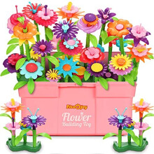 Fivejoy Flower Garden Building Toys for 3 Year Old Girls Boys,134pcs Flower Building Toy - Floral Arrangement Playset With Suitcase, Flower Build