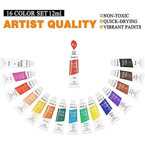 Set Ακρυλικών Χρωμάτων Shuttle Art, 16 x12ml Ποιοτική Καλλιτεχνική Μη Τοξική 1