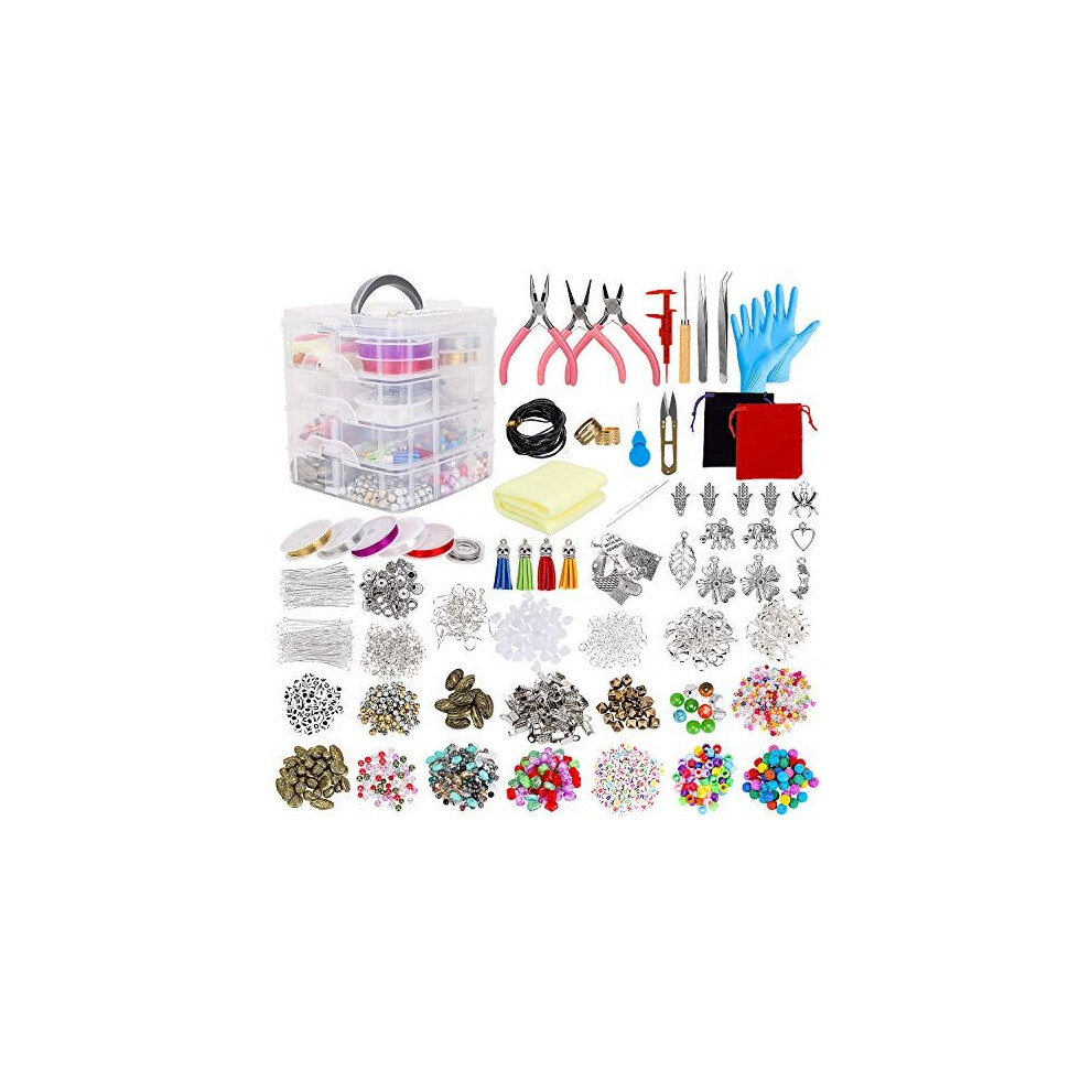 Qpout Jewelry Making Kit, Jewelry Making Supplies Includes Jewelry Beads Charms Findings Pliers Beading Wire for Bracelet, Necklace, Earrings Mak
