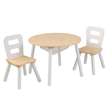 KidKraft 27027 Round Wooden Storage Table with 2 Chairs Kids Children's Playroom/Bedroom Furniture, Natural and White