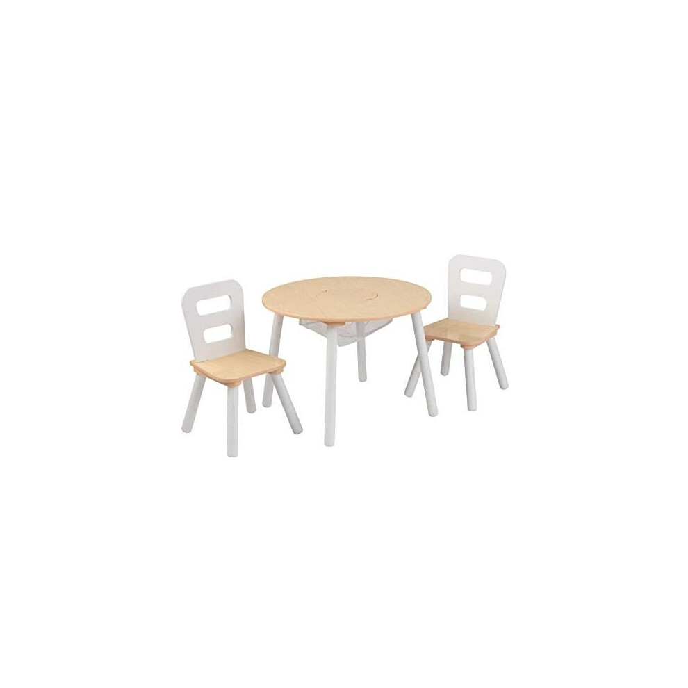 KidKraft 27027 Round Wooden Storage Table with 2 Chairs Kids Children's Playroom/Bedroom Furniture, Natural and White