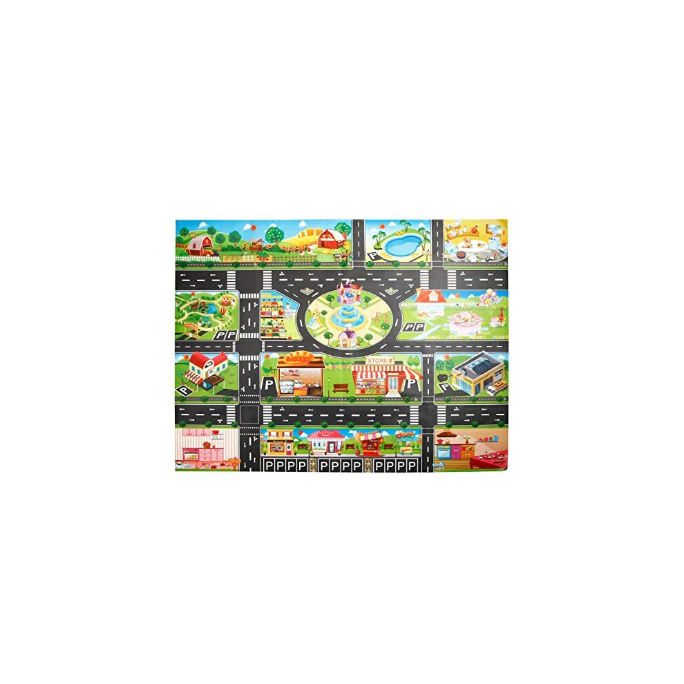 Carpet Playmat City Life,Plastic Pvc Playmat Size39.3x51.1in/100X130cm Area Rug Carpet & Educational Learning Gift For Bedrooms Jtmm