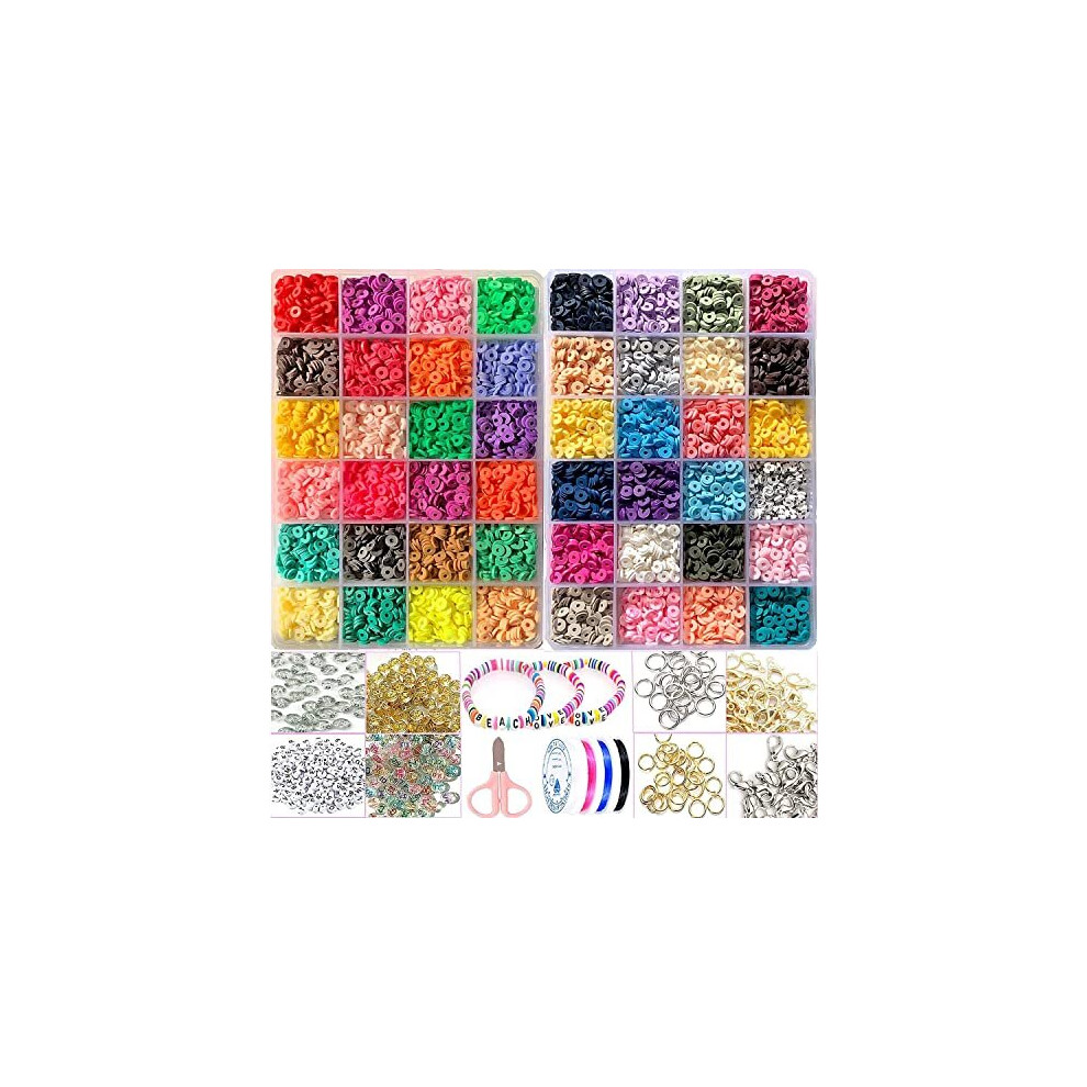 48 Colors Clay Beads for Bracelets Jewelry Making DIY Kit Flat Round Polymer Clay Spacer Beads Heishi Beads for Necklace Earring Craft Decoration