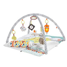 Fisher-Price Perfect Sense Deluxe Gym, Extra-Large Plush Playmat and 6 Infant Activity Toys, Birth +, HBB74