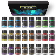 Mica Powder for Epoxy Resin, Pearlescent Powder of 24 Colours*10g, Flash Mica Pigment Powder for Resin Dyes, Lip Gloss, Soap Making, Candle Makin