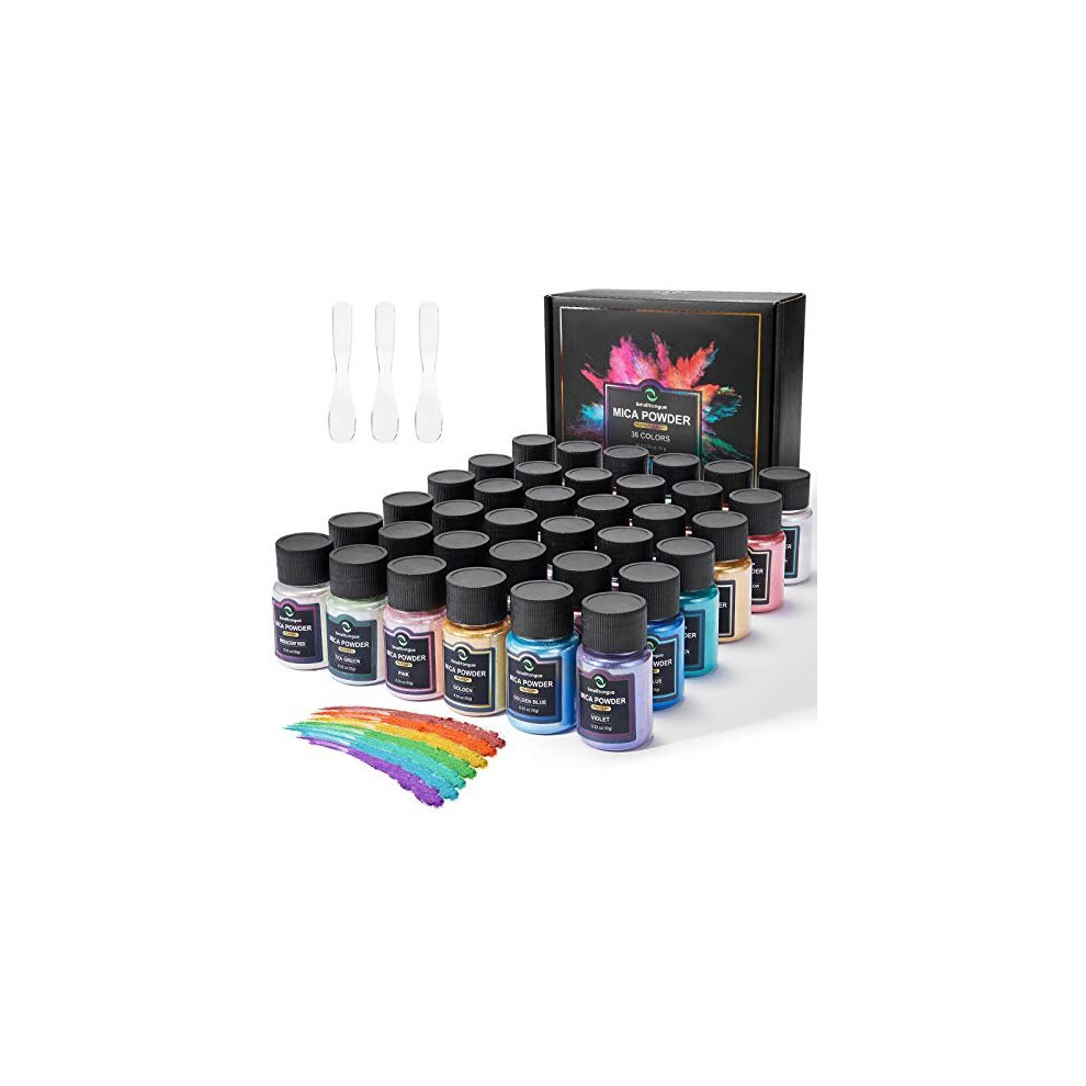 Mica Powder for Epoxy Resin, 36 Colors, 0.35 oz(10g) Bottles Mica Glitter Powder Pigment for Soap Making, Bath Bomb, Resin Dye Smalltongue