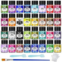 Mica Powder, 32 Colours x 5 g Pearlescent Epoxy Resin Pigment Metallic Powder for Soap Paint, Jewellery Making, Nail Polish, Epoxy Resin, Candle