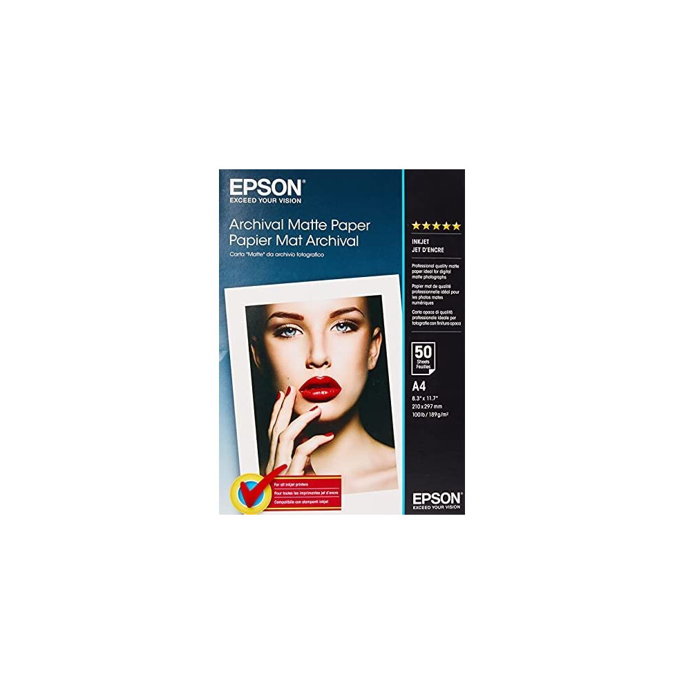 Epson C13S041342 Archival Matte Paper, A4, 210 x 297mm, 189 g/m2, 50 Sheets