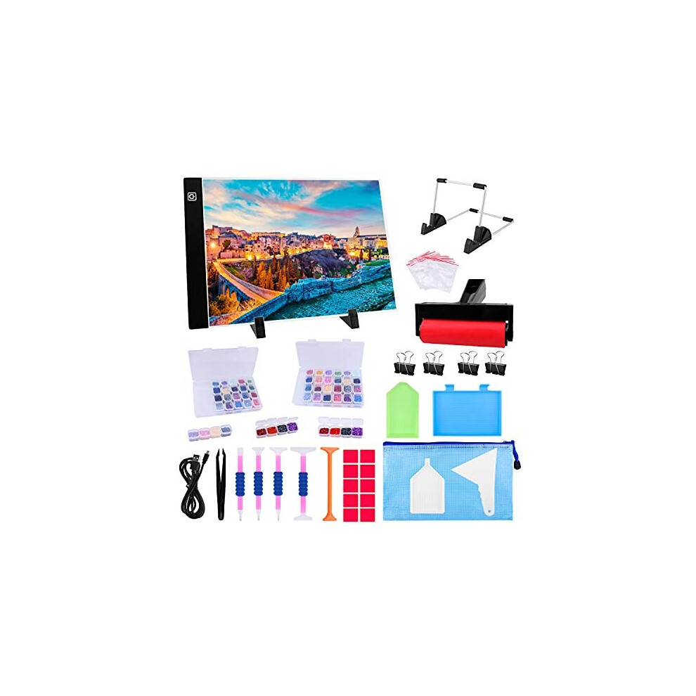 Ratukall Led Light Pad For Diamond Painting Kit, A4 Diamond Art Light Board, Tracing Light Table Box With Diamond Painting Accessories Tools Set For Full
